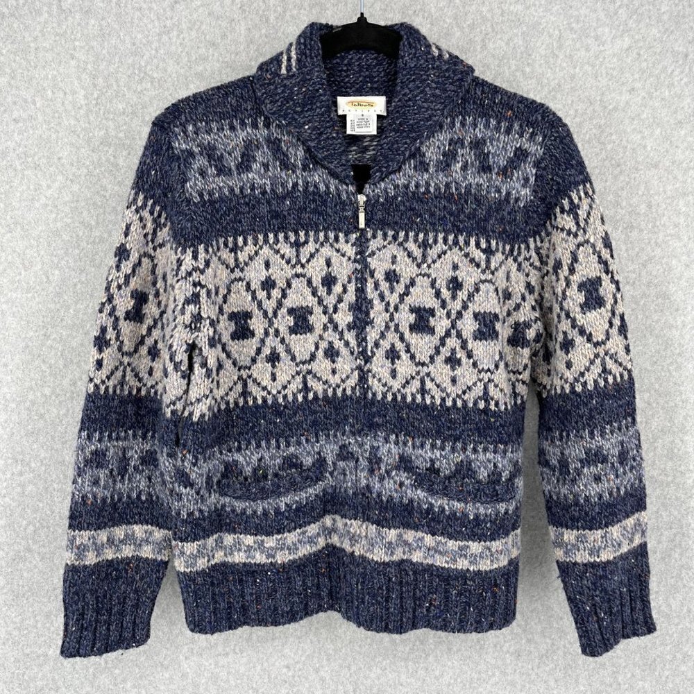 Talbots Womens Vintage Wool Full Zip Cardigan Sweater Size S Petite Blue Nordic
